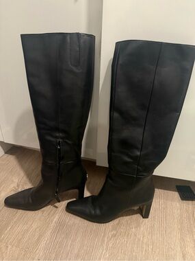 Sam Edelman Silvia Black Leather Knee-High Women's Dress Boots